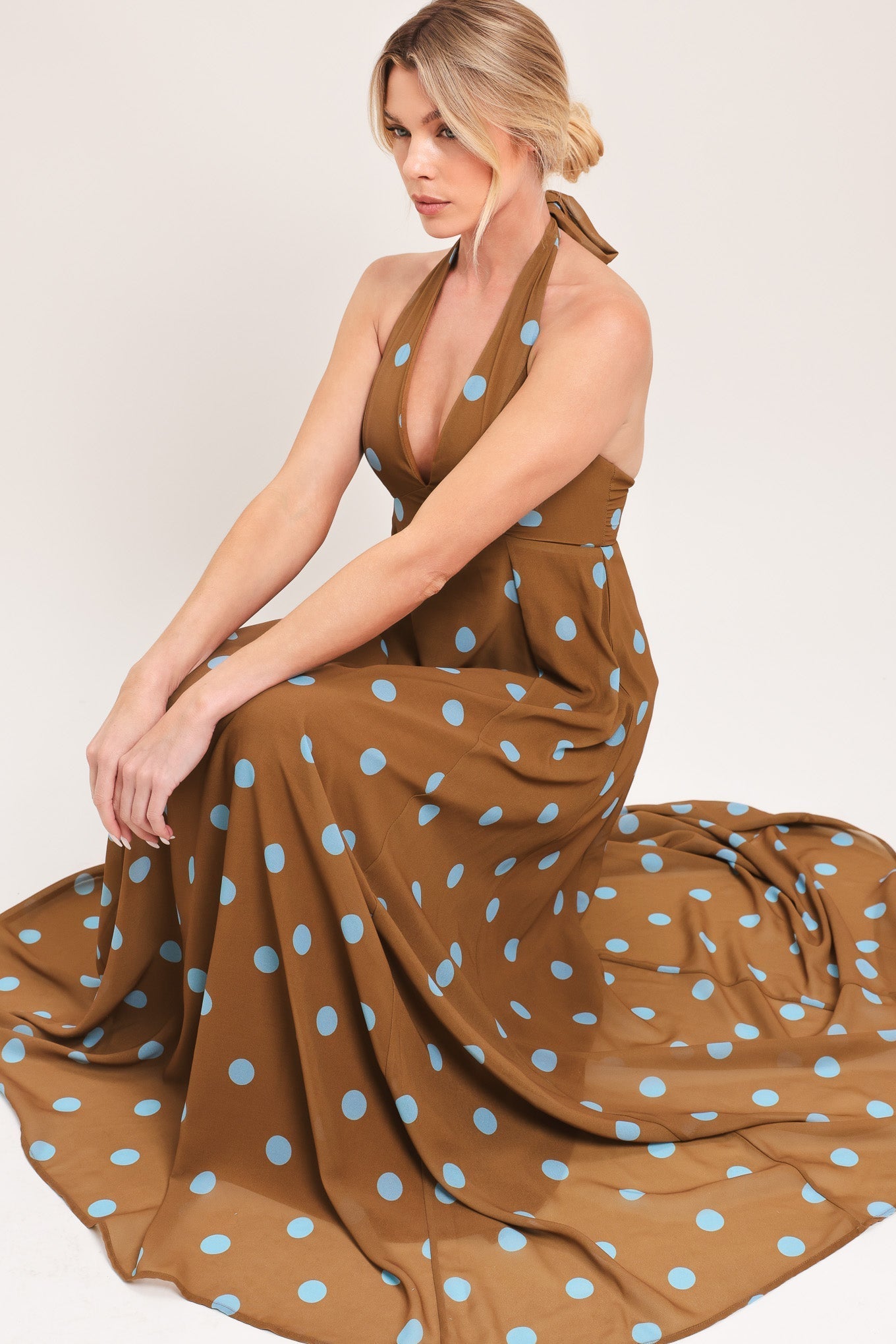 DOTTY LOVE HALTER MAXI DRESS