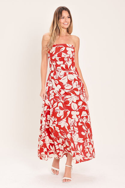 VIBRANT PETAL RED MIDI DRESS