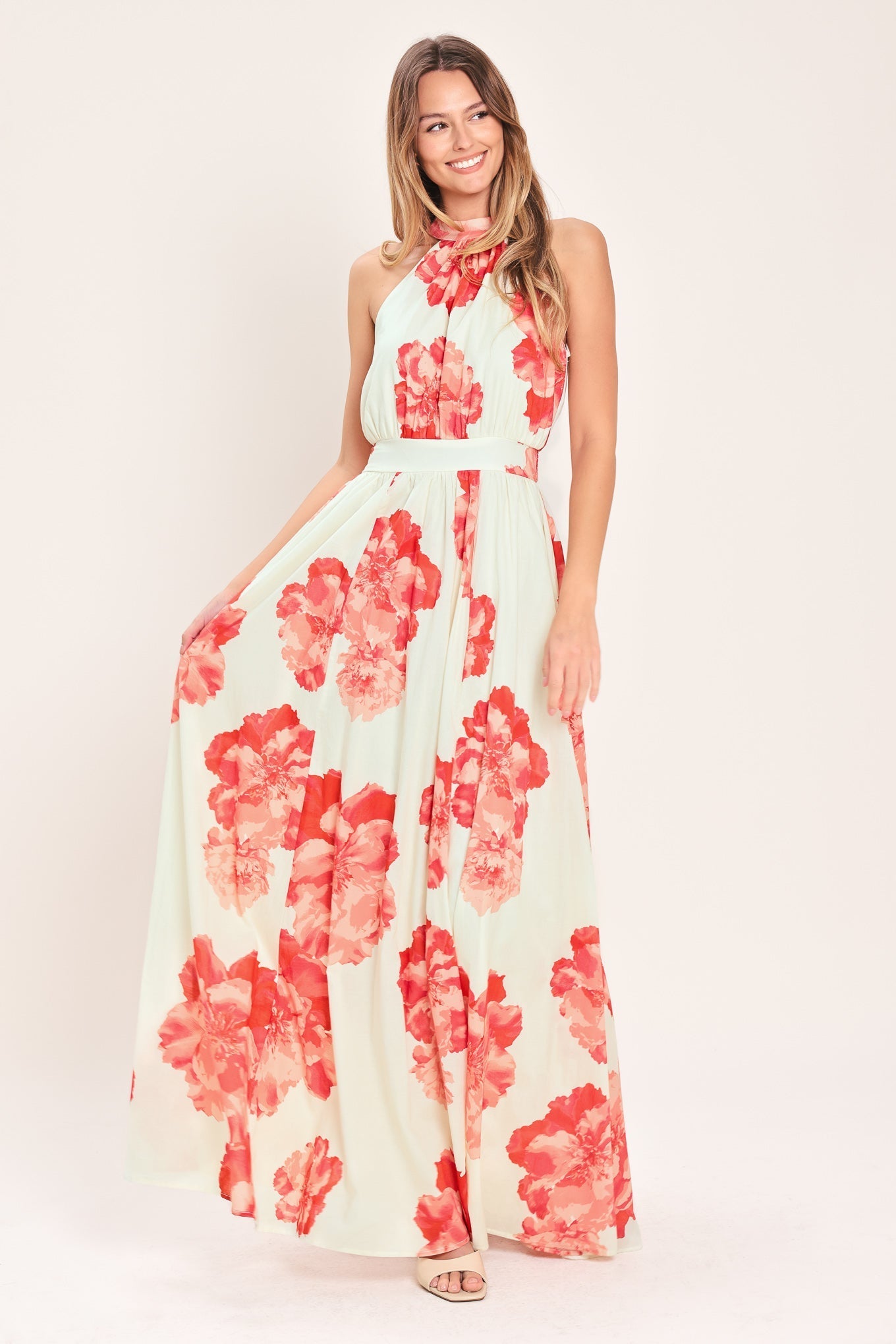 BLOOMING LOVE HALTER MAXI DRESS