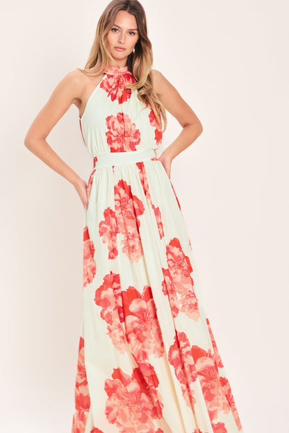 BLOOMING LOVE HALTER MAXI DRESS