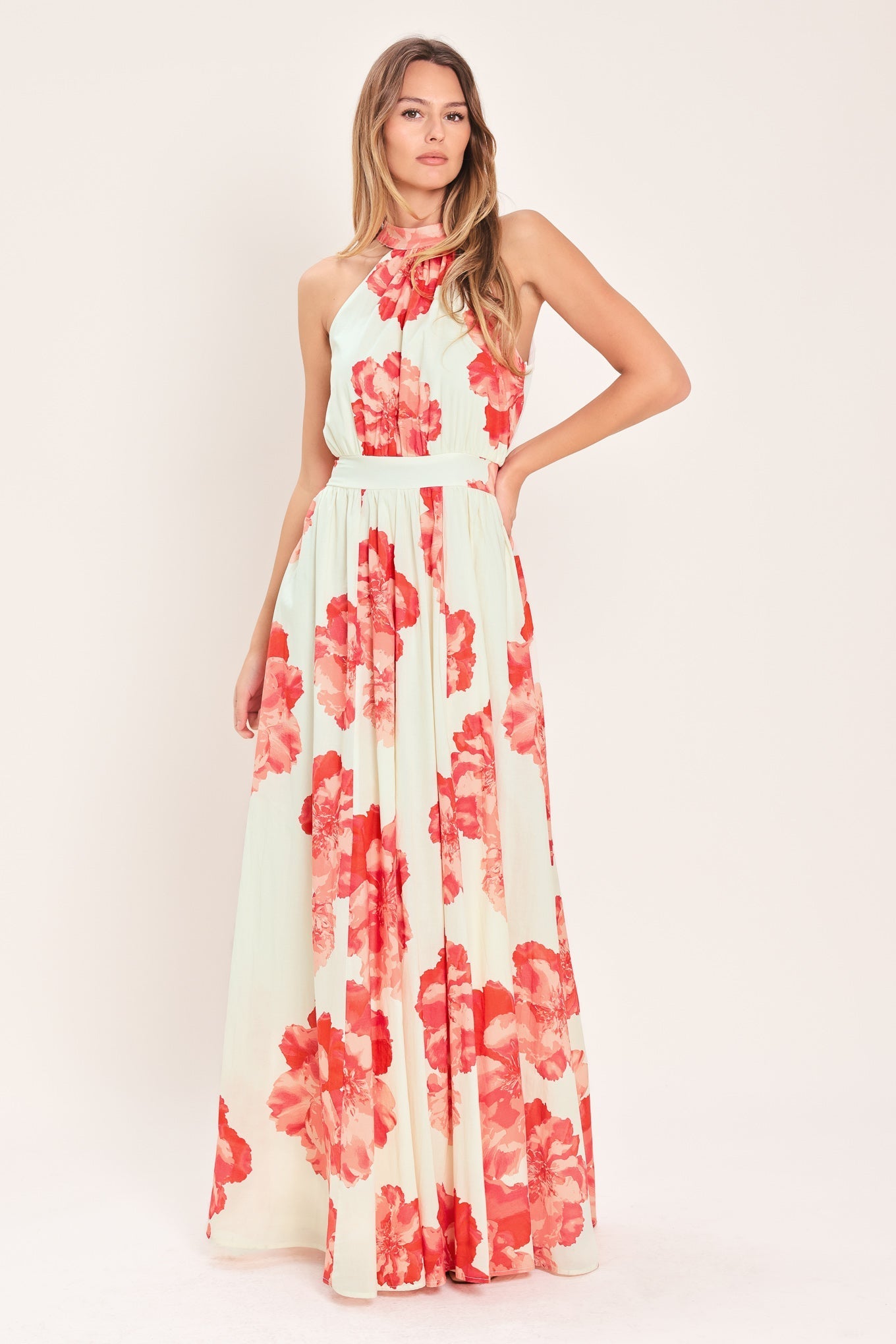 BLOOMING LOVE HALTER MAXI DRESS