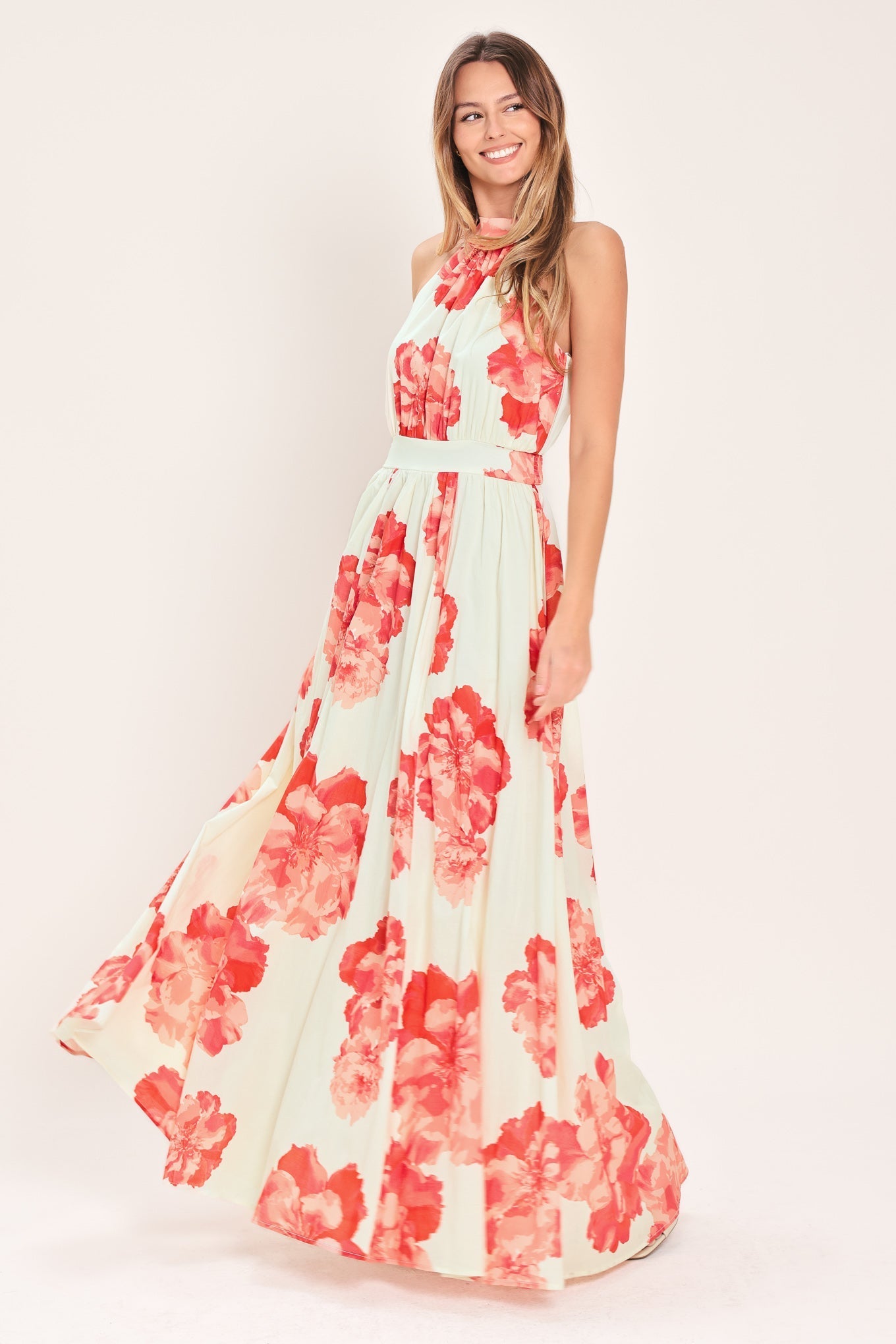 BLOOMING LOVE HALTER MAXI DRESS