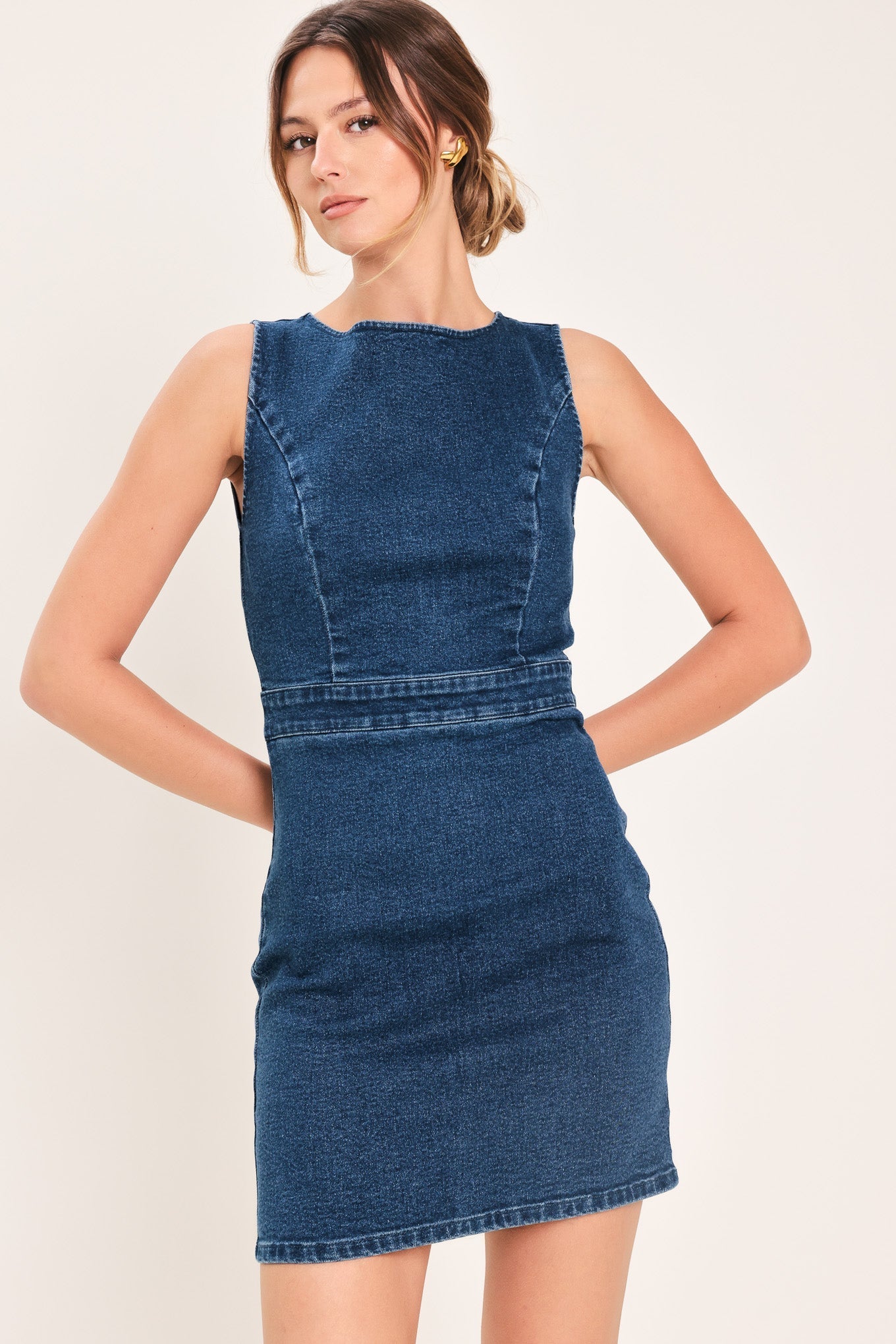 WEEKDAY CHIC SLEEVELESS DENIM MINI DRESS
