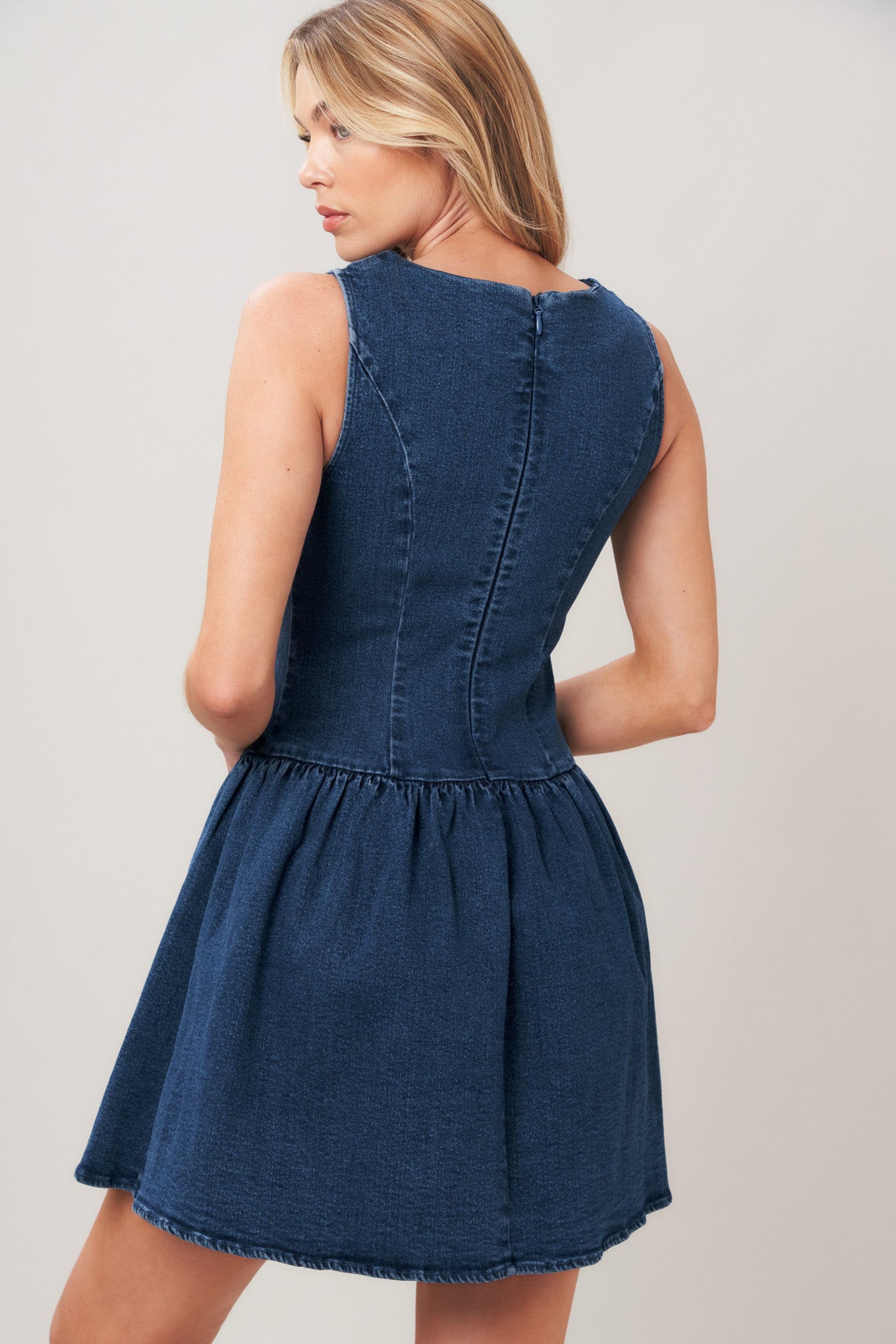 BRUNCH DATE BUTTON FRONT DENIM MINI DRESS