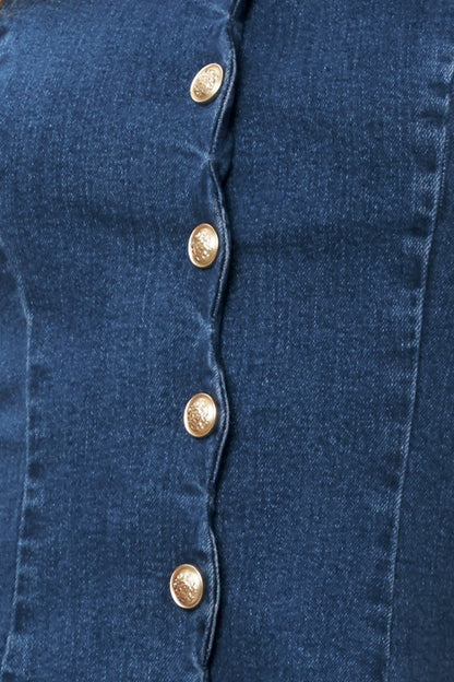 BRUNCH DATE BUTTON FRONT DENIM MINI DRESS