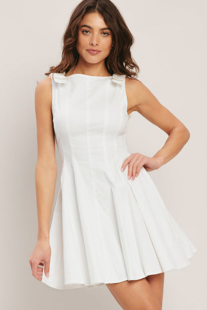 ELEGANT MOMENT BOW DETAIL WHITE DENIM MINI DRESS