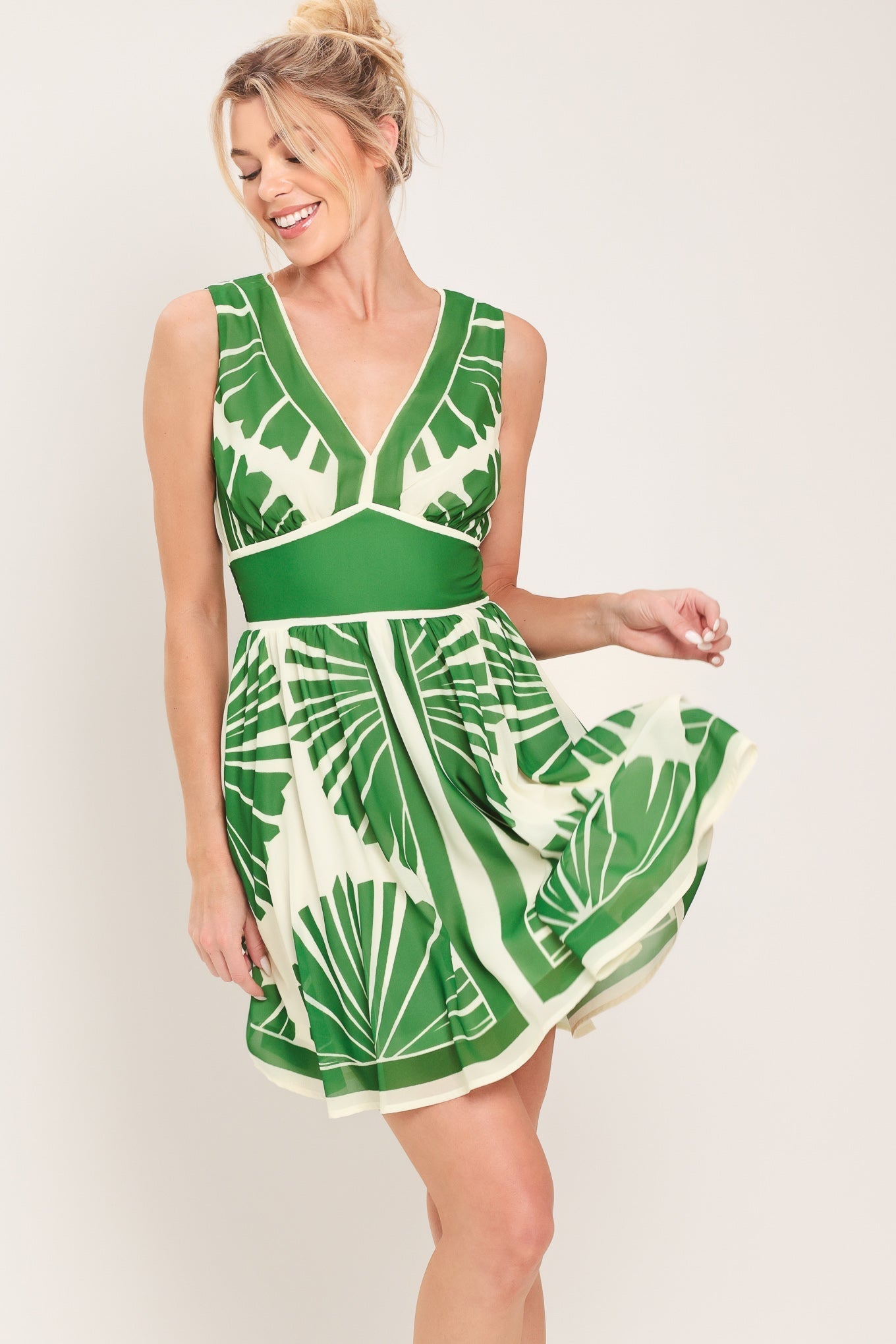 PALM BREEZE GREEN MINI DRESS