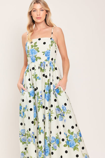 RETRO FLORA WOVEN MIDI DRESS