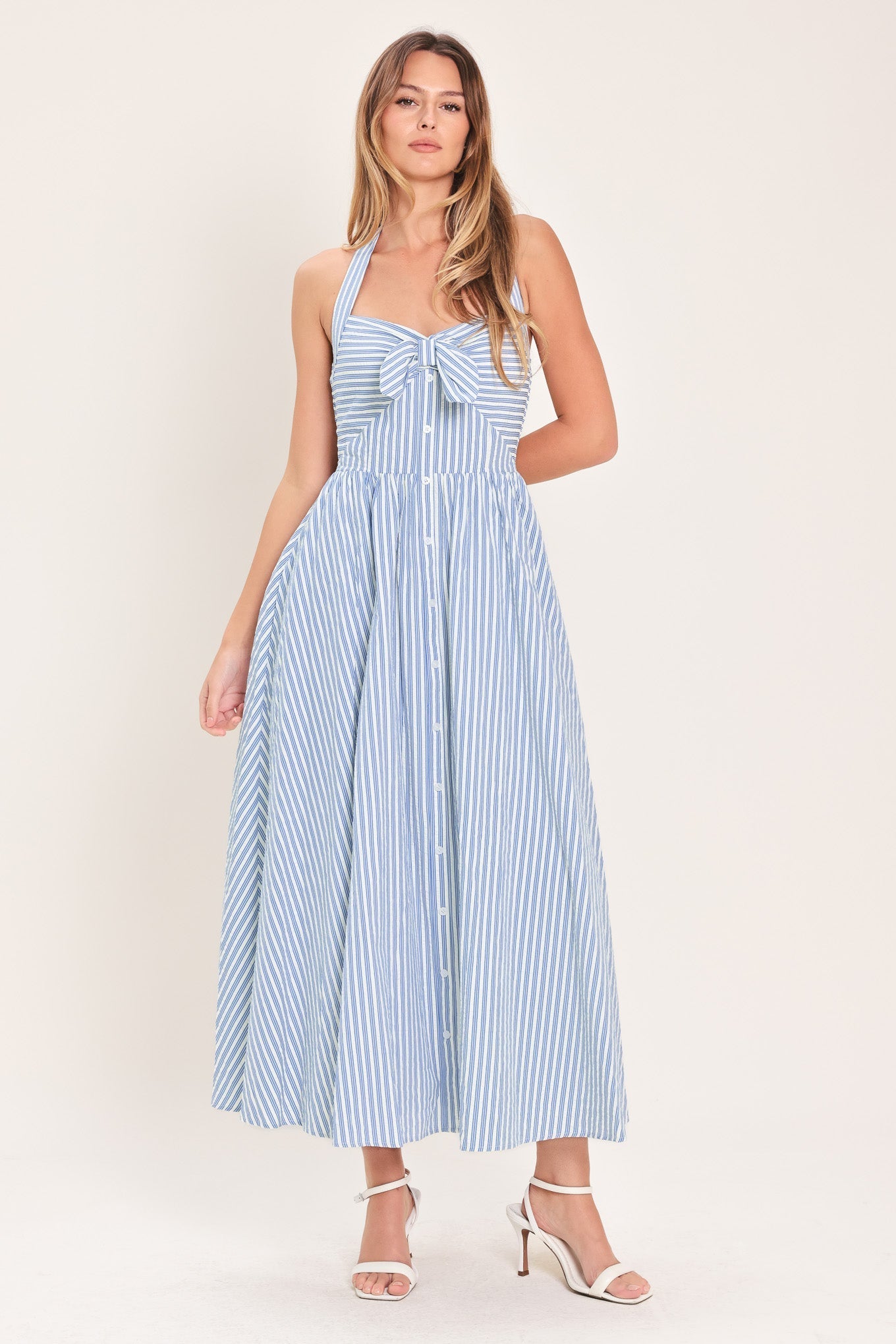 FRESH DAY STRIPE BLUE MIDI DRESS