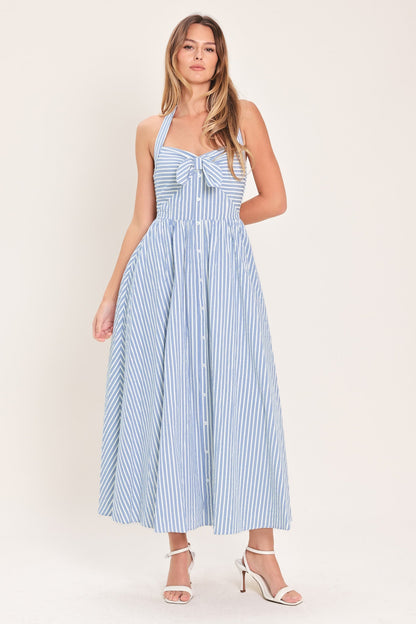 FRESH DAY STRIPE BLUE MIDI DRESS