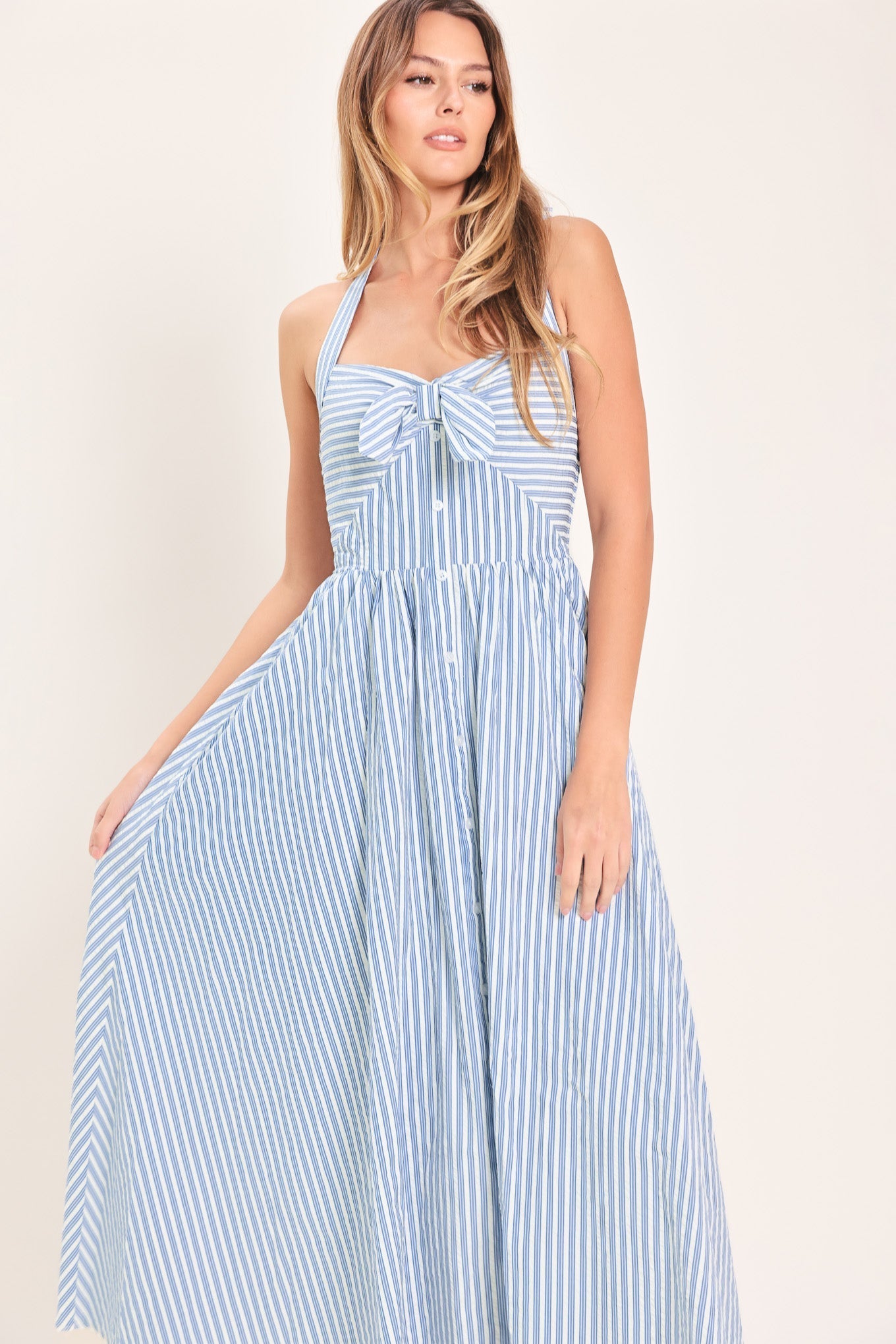 FRESH DAY STRIPE BLUE MIDI DRESS