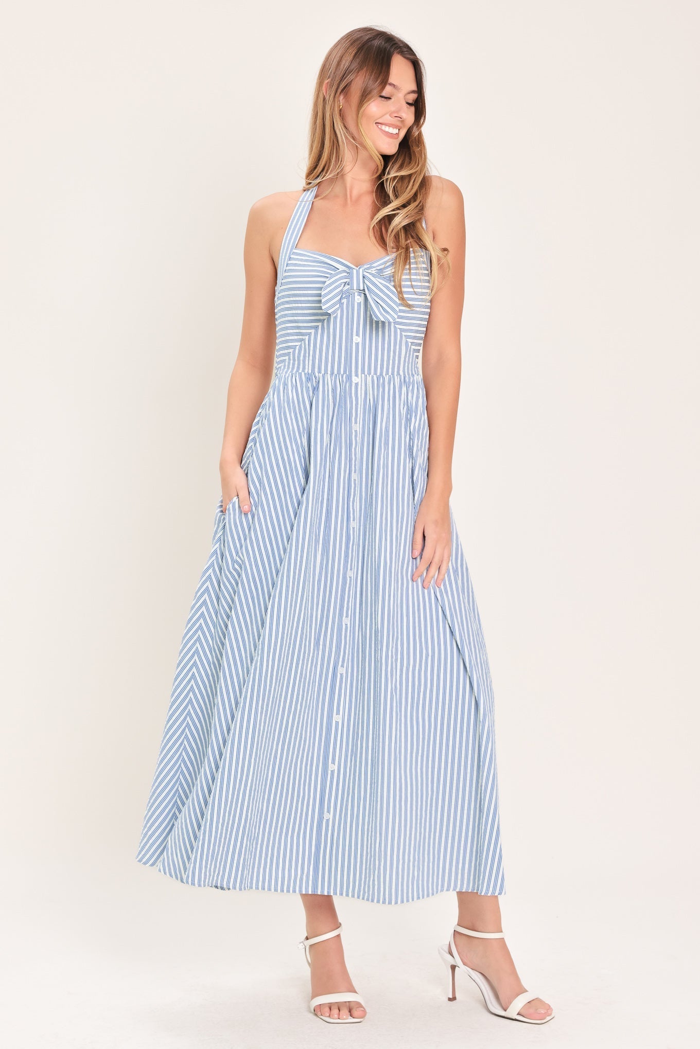FRESH DAY STRIPE BLUE MIDI DRESS