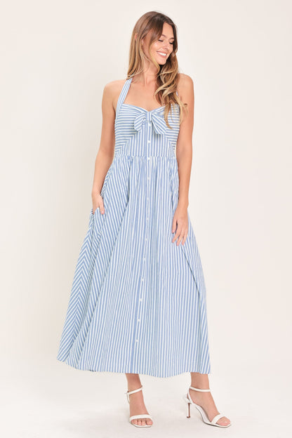 FRESH DAY STRIPE BLUE MIDI DRESS