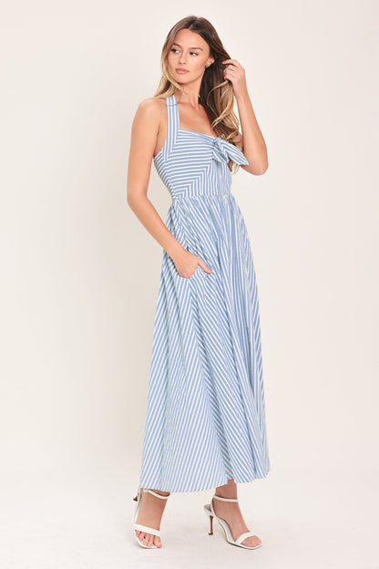 FRESH DAY STRIPE BLUE MIDI DRESS