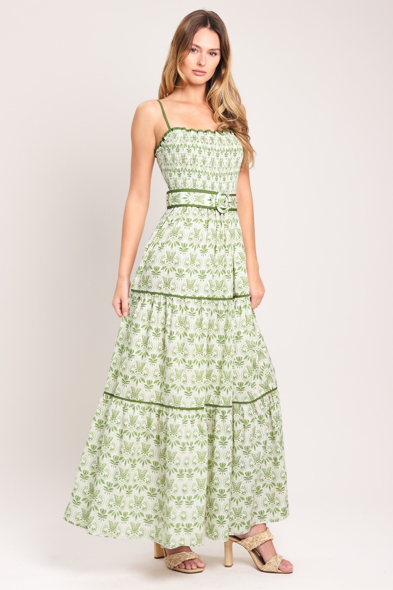 DAINTY FLORA GREEN MAXI DRESS