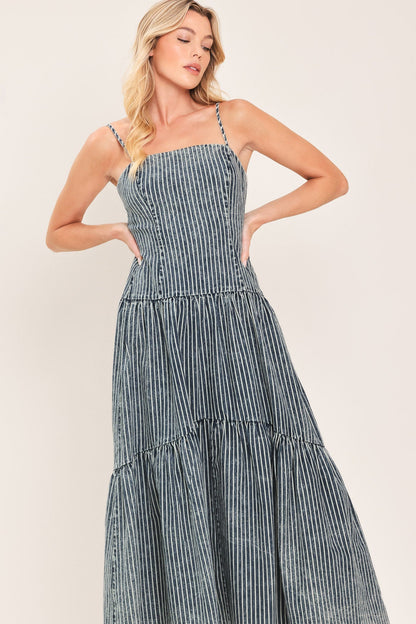 EASYGOING CHARM STRIPED DENIM MIDI DRESS