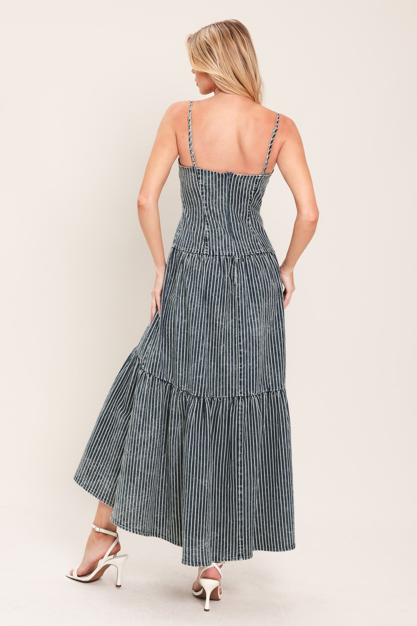 EASYGOING CHARM STRIPED DENIM MIDI DRESS