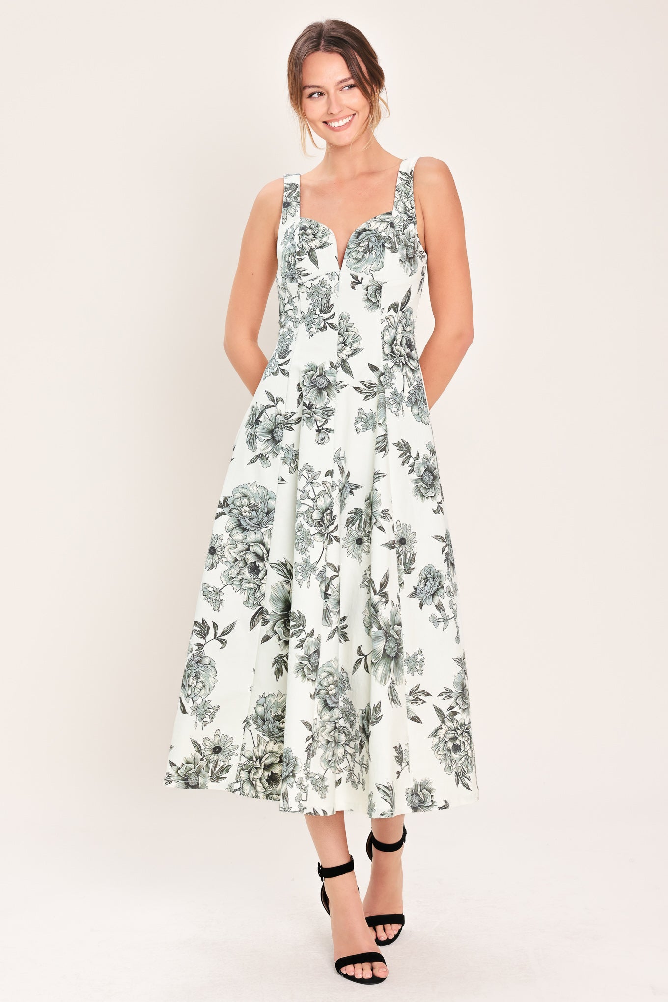 FOREVER YOUNG BLACK FLORAL MIDI DRESS