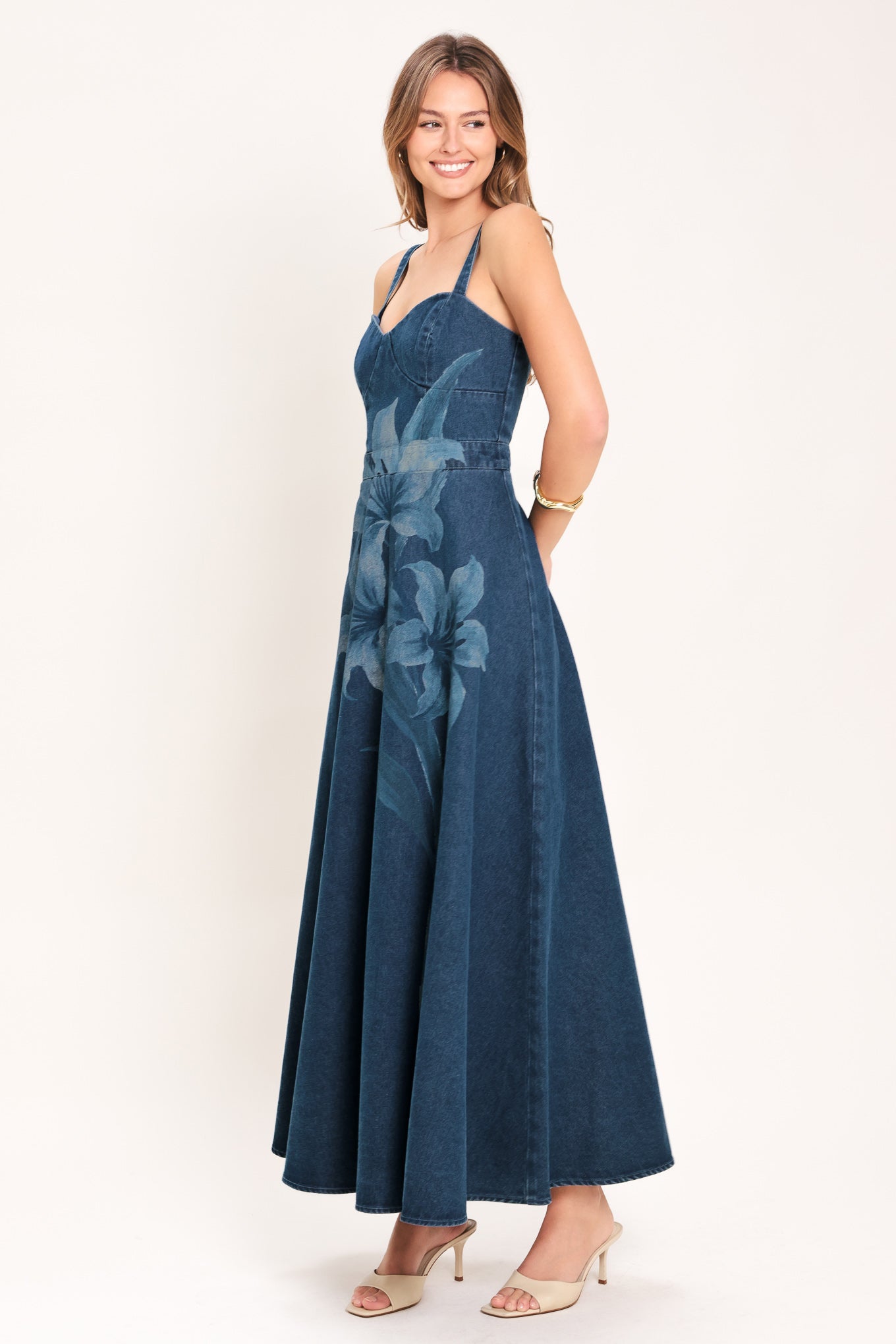 LILY BLOOM PRINTED DENIM MAXI DRESS