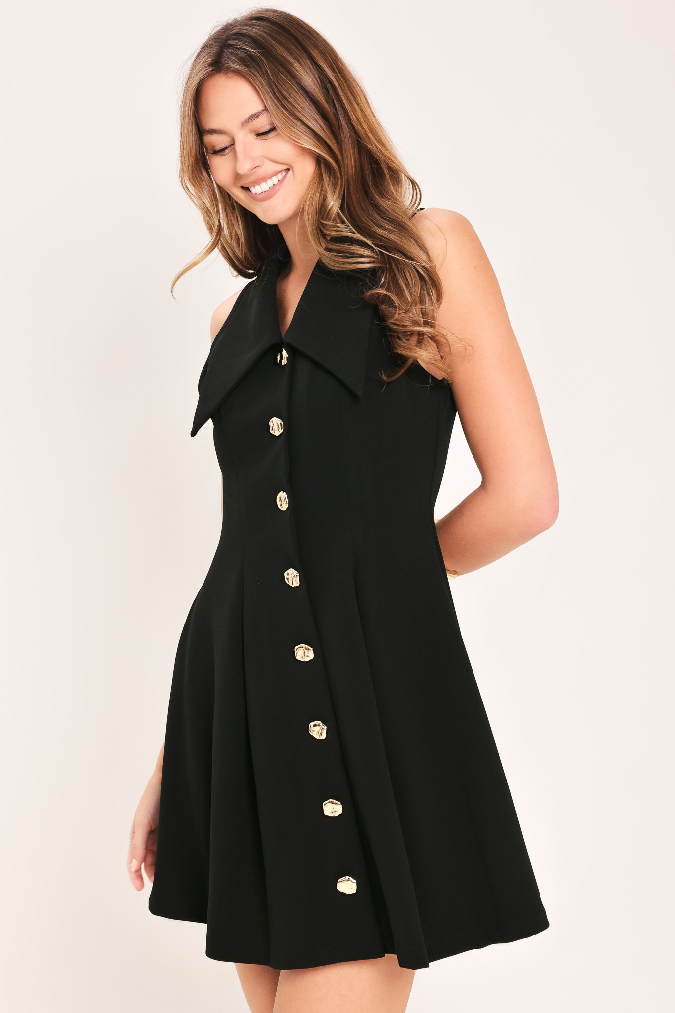FIFTH AVENUE BLACK BUTTON FRONT MINI DRESS