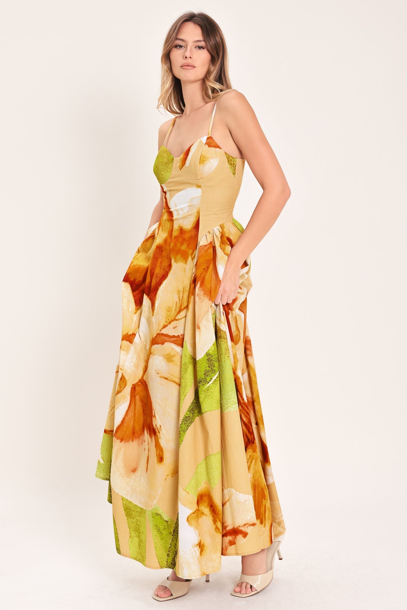 Limoncello Garden Maxi Dress Floral Bustier Dress