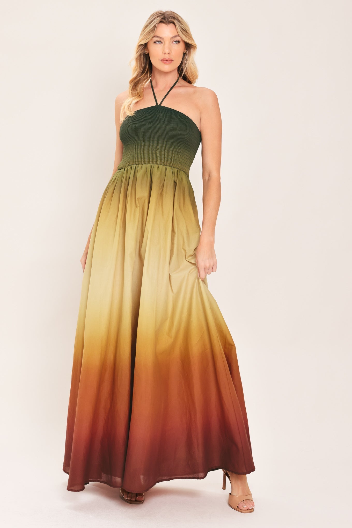 FALL SUNSET OMBRE HALTER MAXI DRESS
