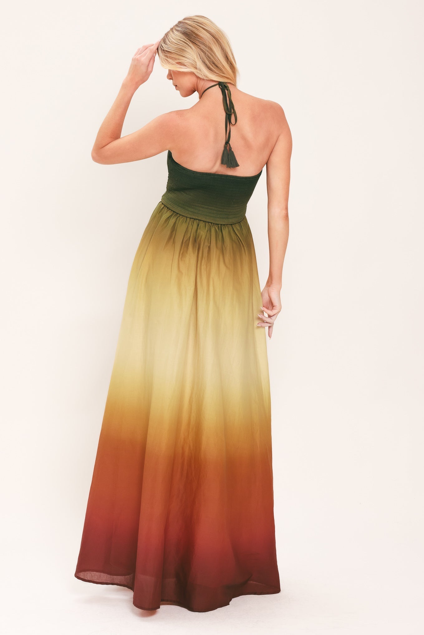 FALL SUNSET OMBRE HALTER MAXI DRESS