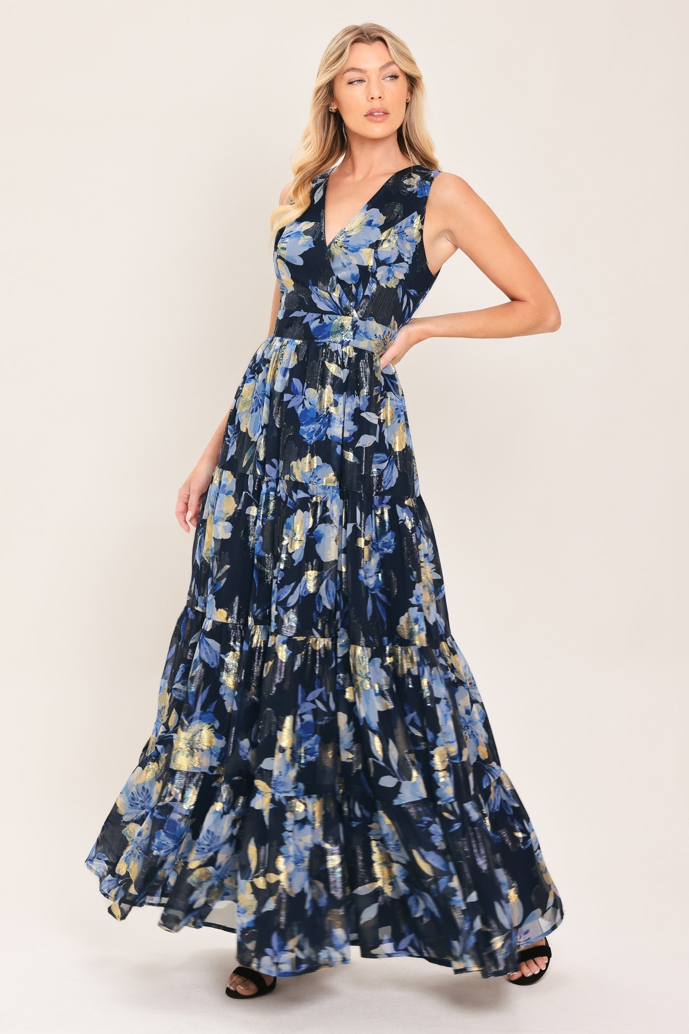 Blue Moon Beauty Floral Foil Maxi Dress