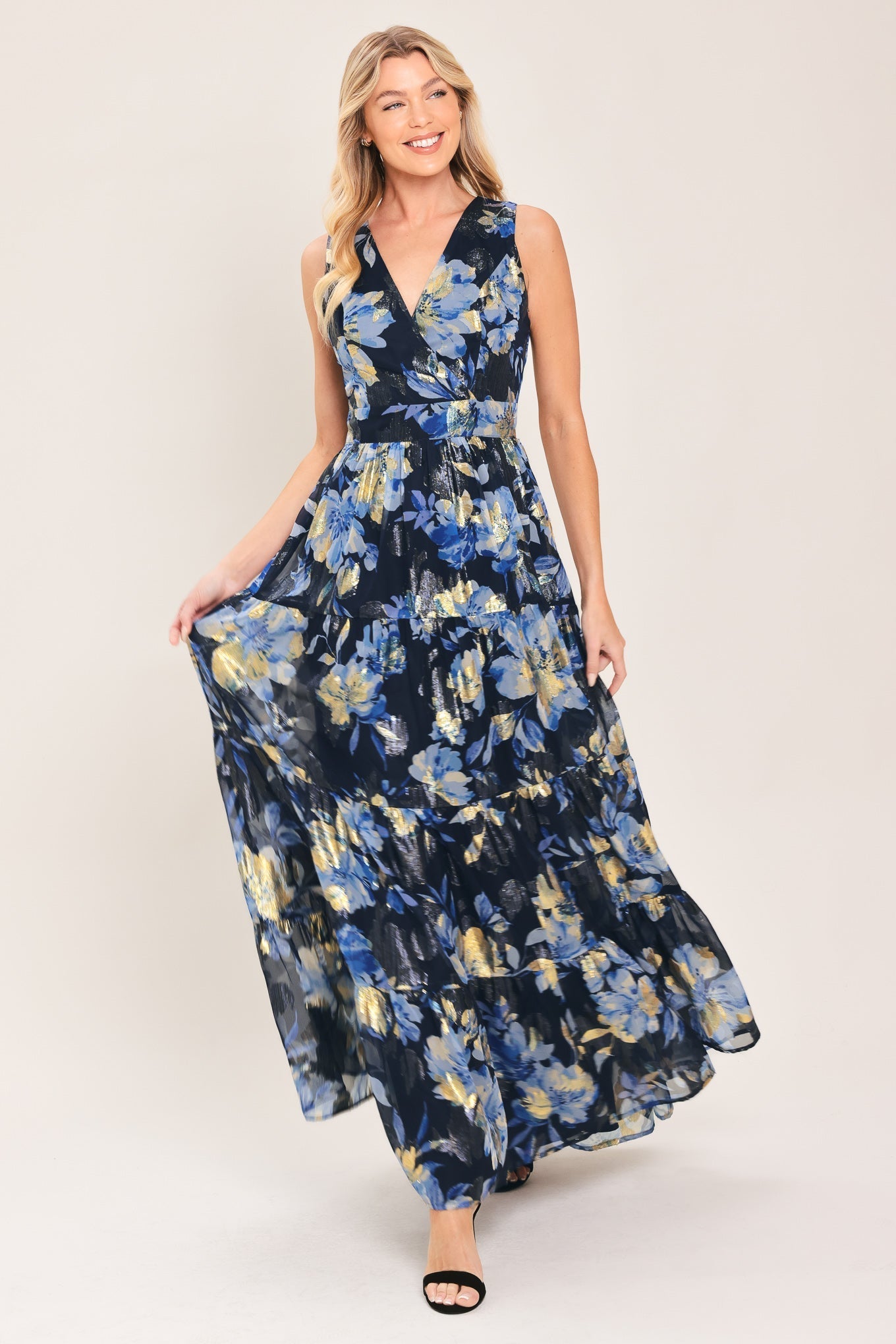 Blue Moon Beauty Floral Foil Maxi Dress