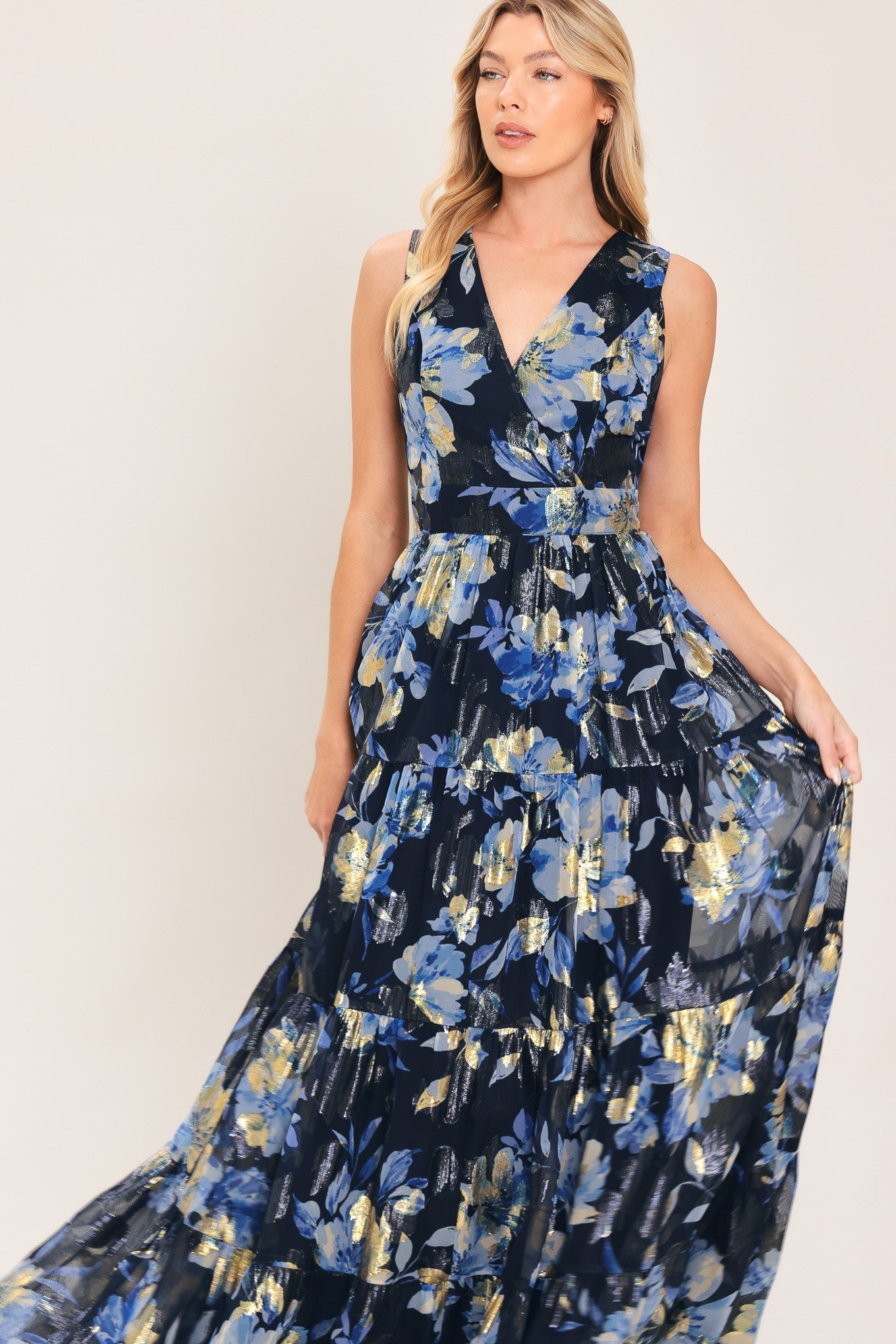 Blue Moon Beauty Floral Foil Maxi Dress