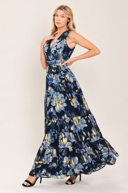 Blue Moon Beauty Floral Foil Maxi Dress