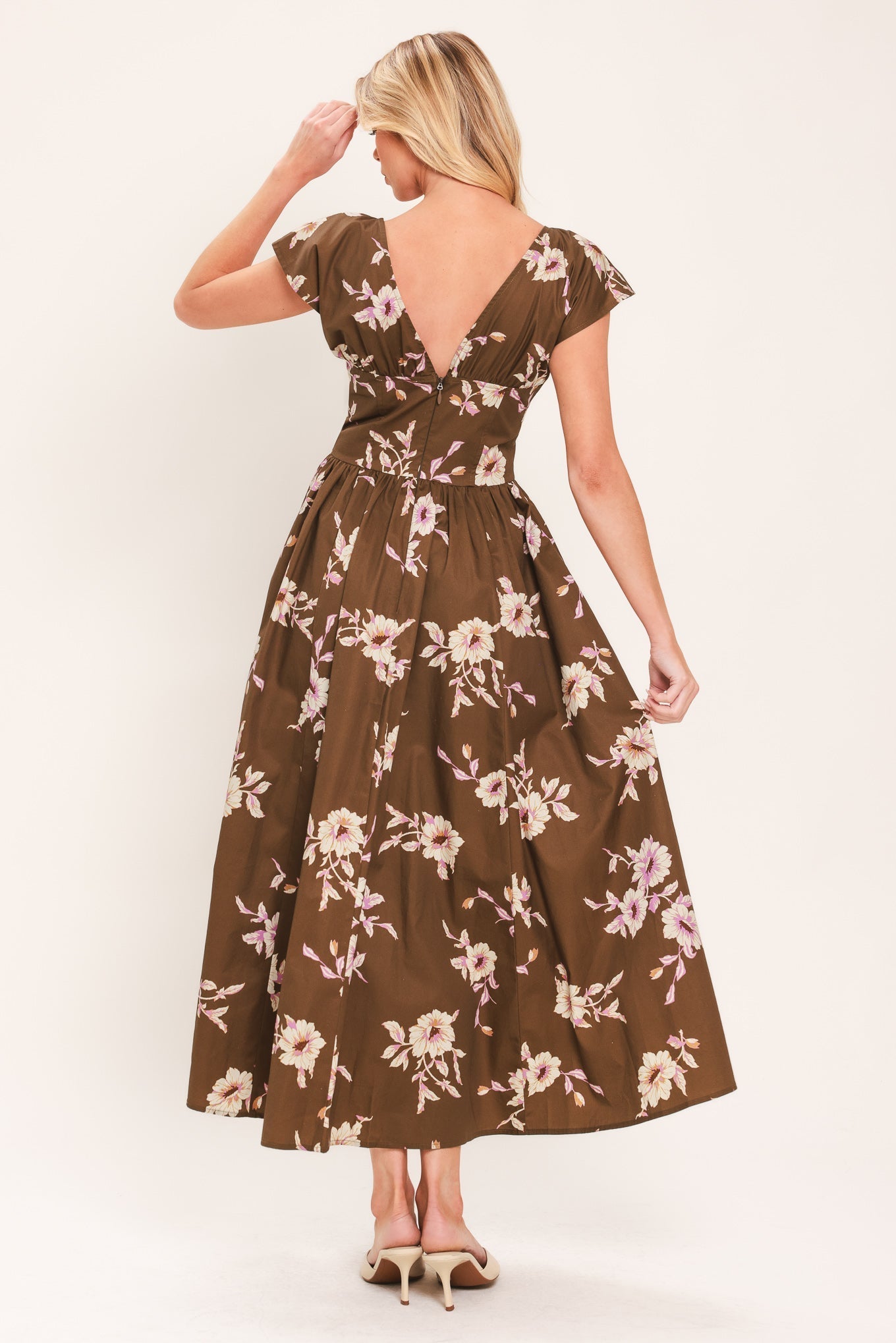 HARVEST MOON BROWN FLORAL MIDI DRESS