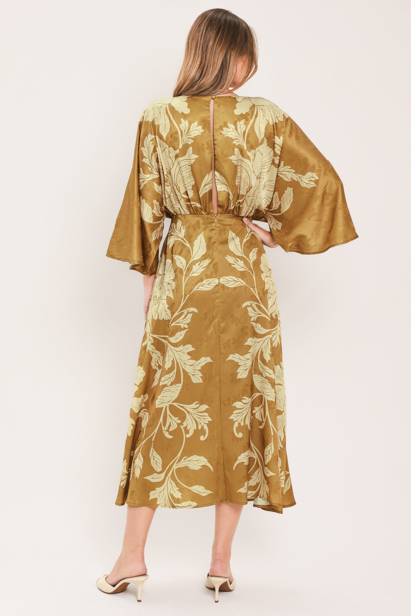 BUTTERSCOTCH BLOSSOM KIMONO SLEEVE MIDI DRESS