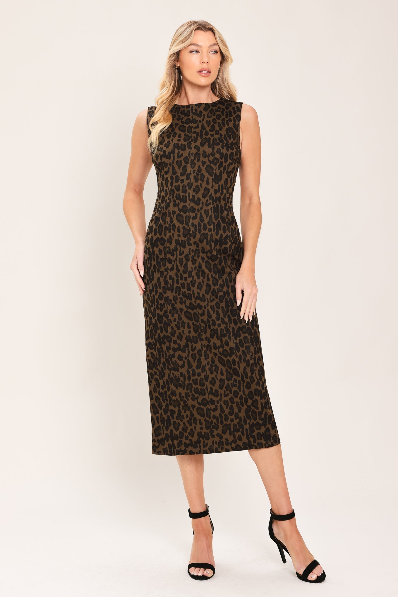 LEOPARD ICON BROWN TWILL MIDI DRESS