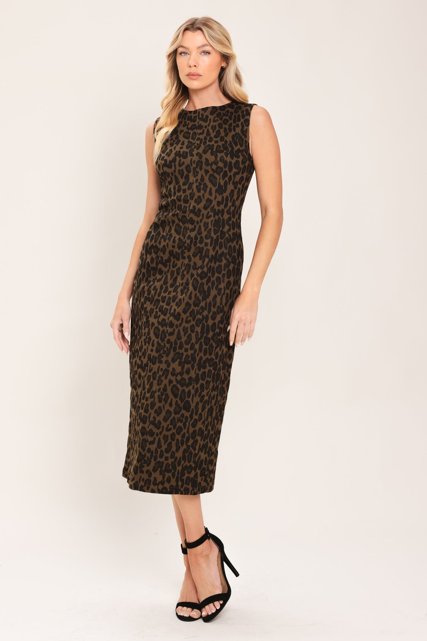 LEOPARD ICON BROWN TWILL MIDI DRESS