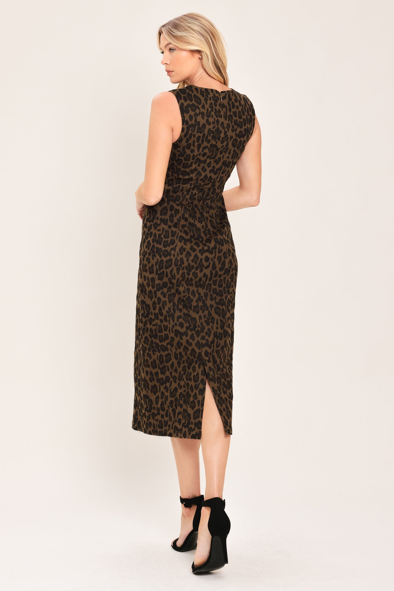 LEOPARD ICON BROWN TWILL MIDI DRESS