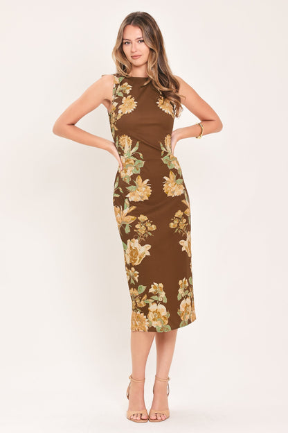 SEPIA FLORA HARVEST SHEATH MIDI DRESS