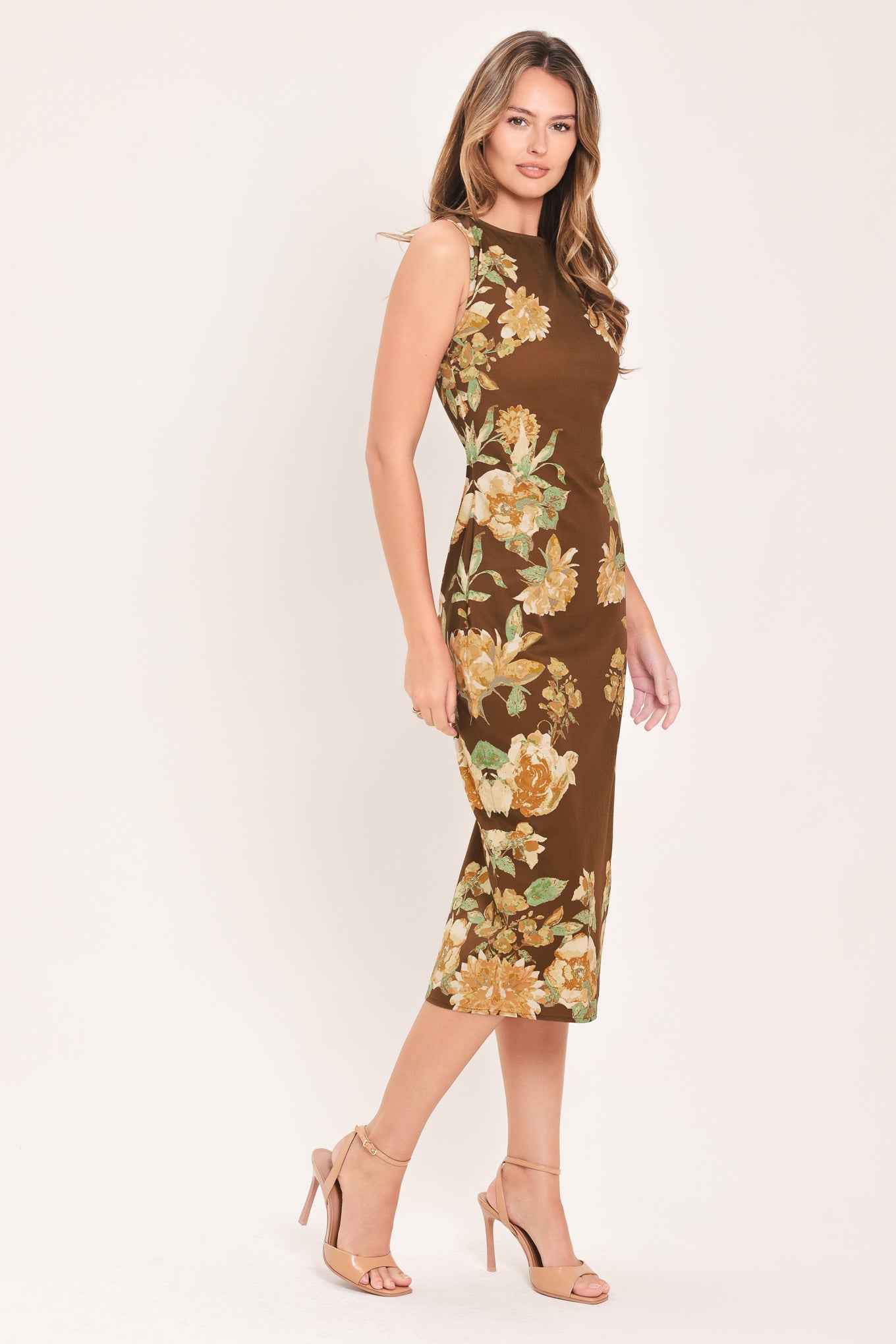 SEPIA FLORA HARVEST SHEATH MIDI DRESS