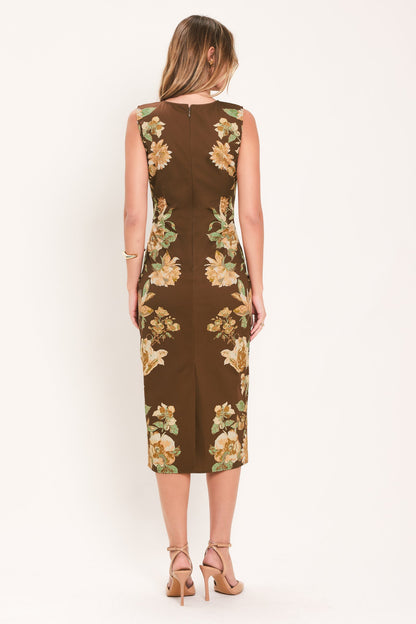SEPIA FLORA HARVEST SHEATH MIDI DRESS