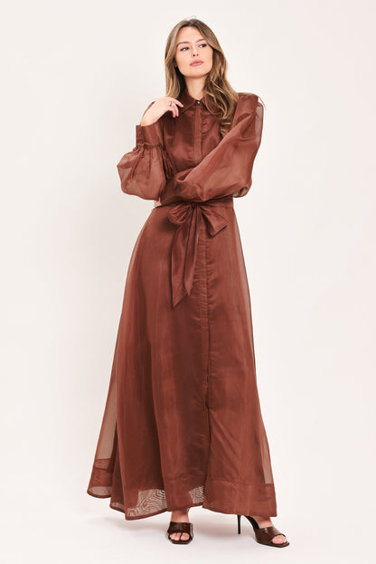 CEDARLIGHT EMBRACE RUST ORGANZA MAXI DRESS