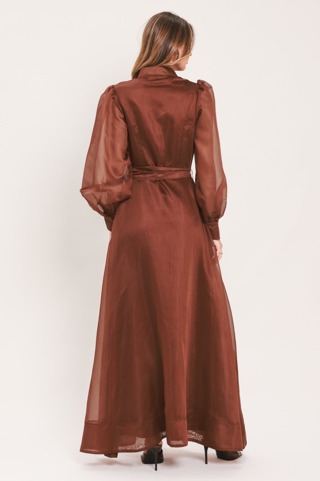 CEDARLIGHT EMBRACE RUST ORGANZA MAXI DRESS