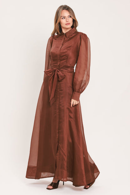 CEDARLIGHT EMBRACE RUST ORGANZA MAXI DRESS