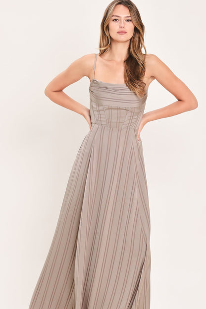 MISTED DAYBREAK STONE STRIPE MAXI DRESS