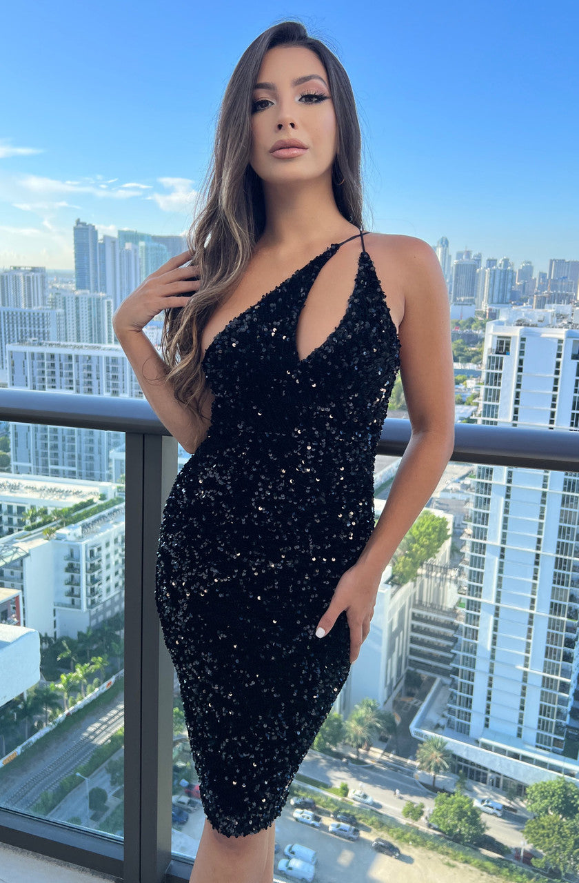 Size XS, Venice Midi Dress Black Sequin Dress FINAL