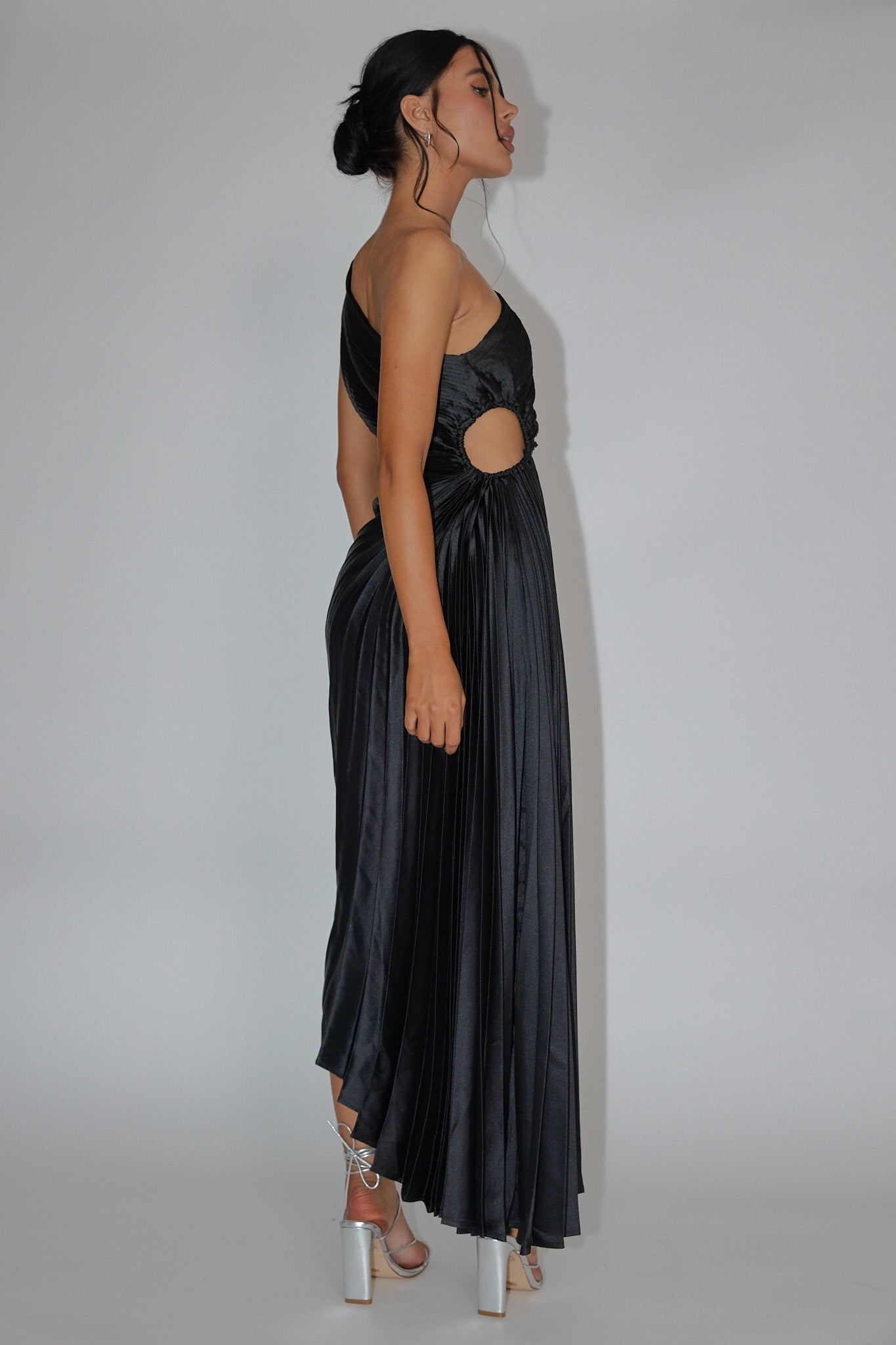 Panama Maxi Dress Navy Pleated Dress With Side Cut Out