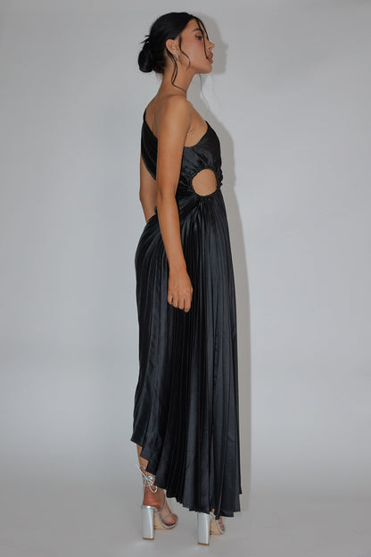 Panama Maxi Dress Navy Pleated Dress With Side Cut Out