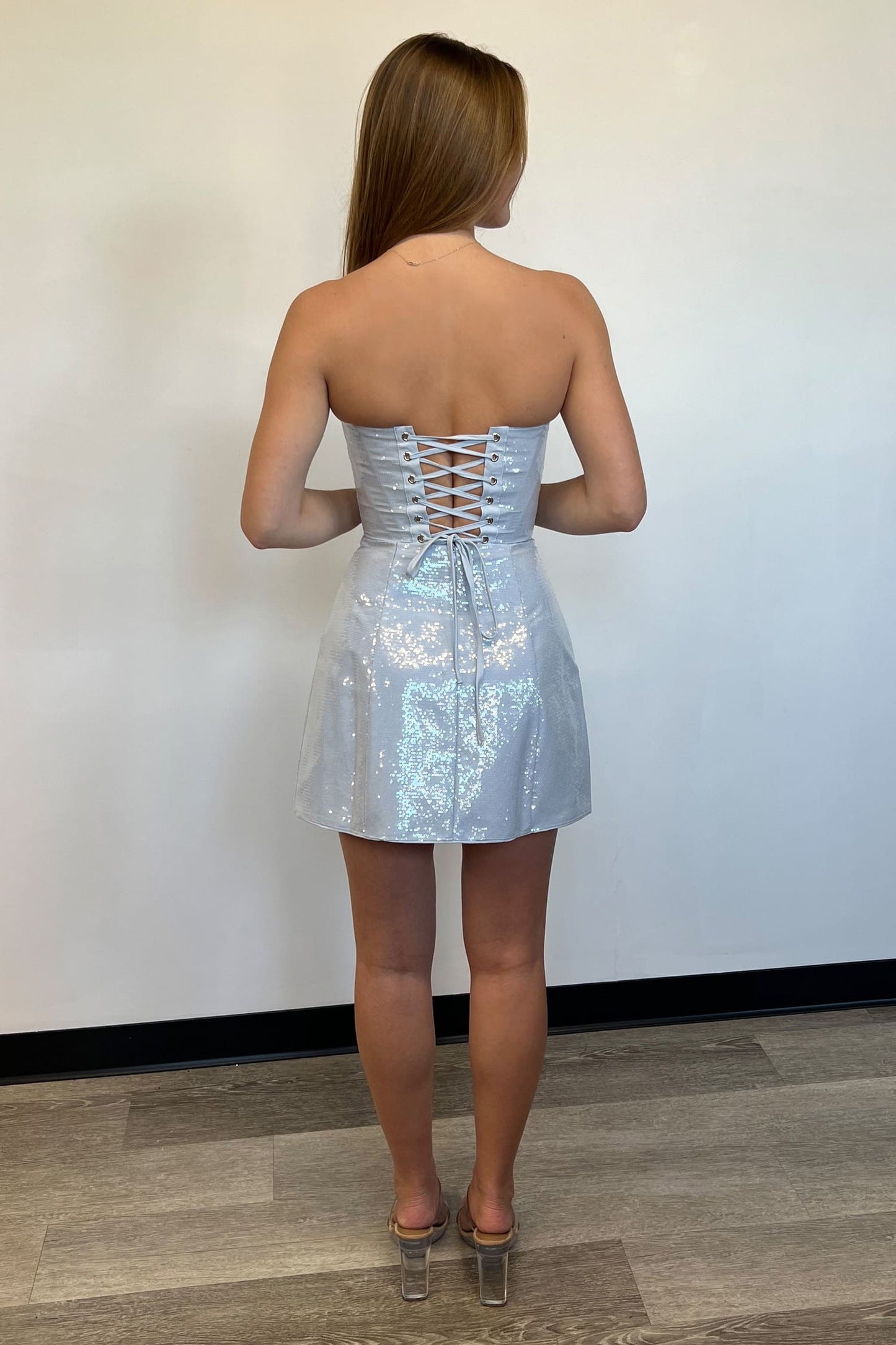 PIXIE SEQUIN MINI DRESS ICE BLUE