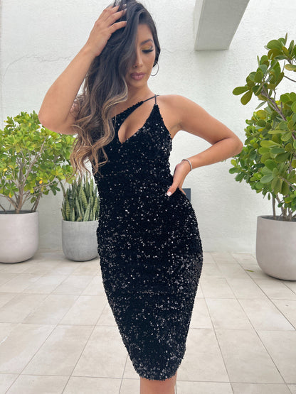 Size XS, Venice Midi Dress Black Sequin Dress FINAL