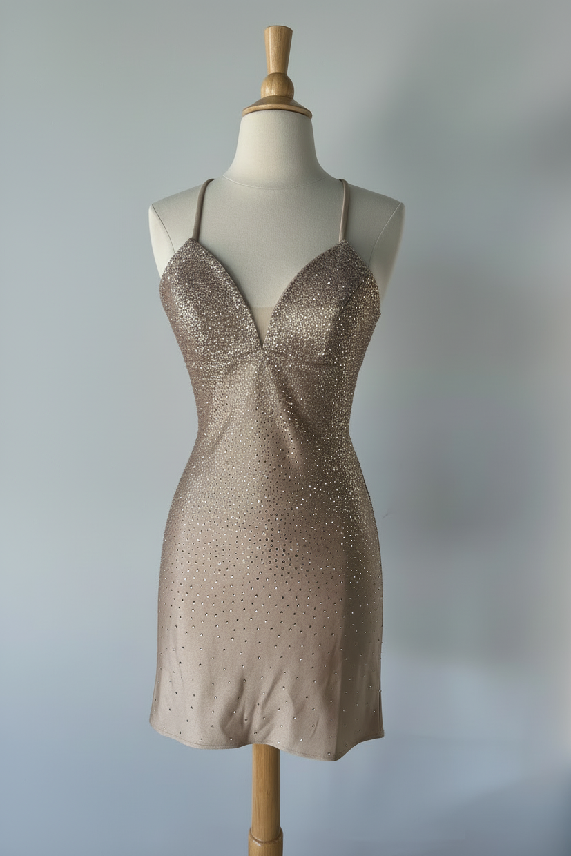 NOVALEE MINI CHAMPAGNE HOT STONE LACE-UP DRESS