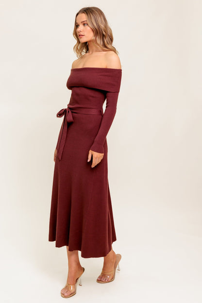 RUSTIC RETREAT OFF THE SHOULDER SWEATER DRESS